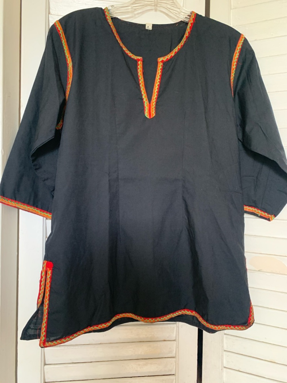 Black Indian Tunic with Colorful Trim